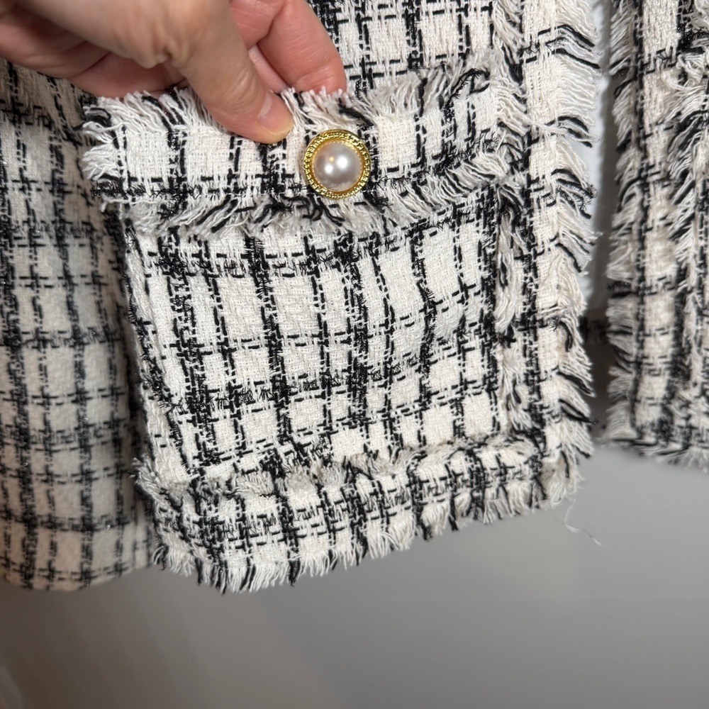 Nanette Lepore Tweed Jacket Quiet Luxury French Girl Chic Sz 6 Windowpane White - Picture 5 of 15